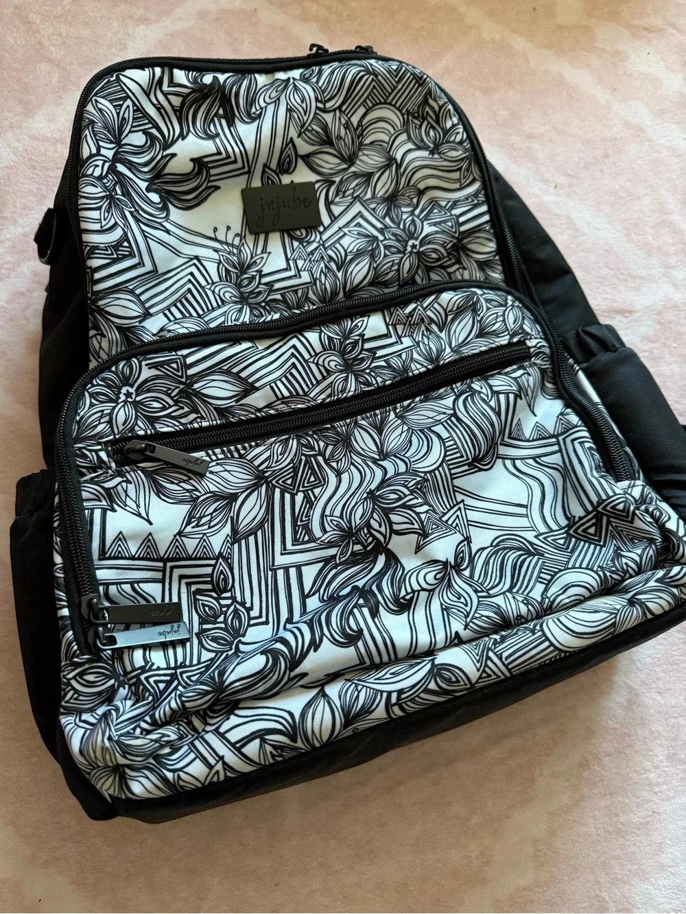 Jujube Be Zealous Diaper Bag Backpack Geometric Doodle Black and White